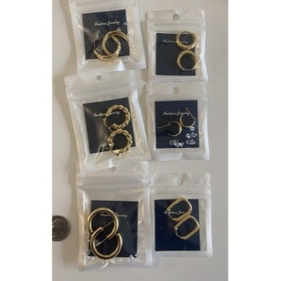 New Gold Hoop Earrings Set for Women, 6 Pairs 14K Gold Plated Lightweight - Picture 2 of 3